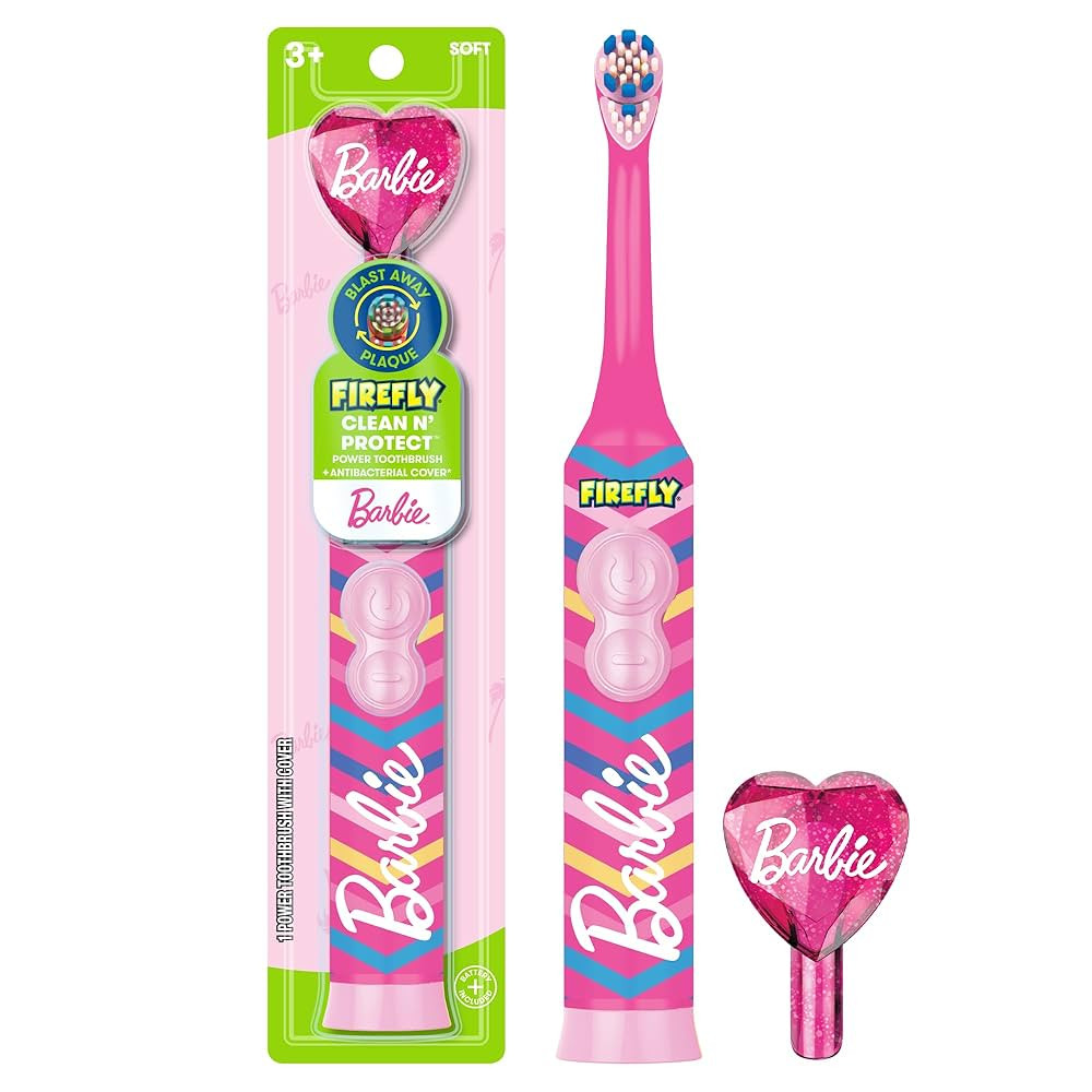 Firefly Clean N' Protect Barbie Toothbrush with Antibacterial Cover, Soft Bristles, Battery Inclu... | Amazon (US)