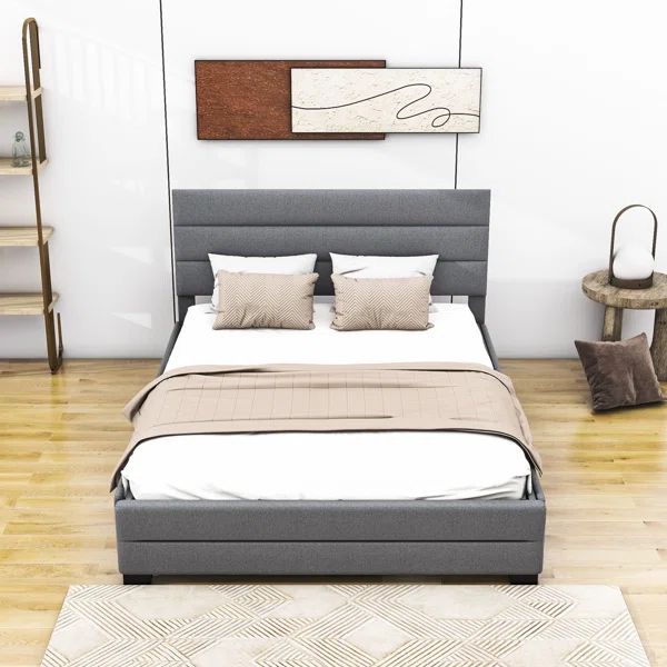 Queen Size 2 Drawers Upholstered Platform Bed with Trundle | Wayfair North America