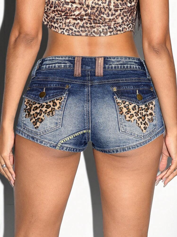 Jeanoix Women's Casual Denim Leopard Print Shorts, Simple & Fashionable For Daily Wear | SHEIN
