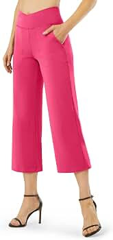 G4Free Womens Wide Leg Capri Pants Stretch Dress Pants Cross High Waist Flare Pants with Pockets ... | Amazon (US)