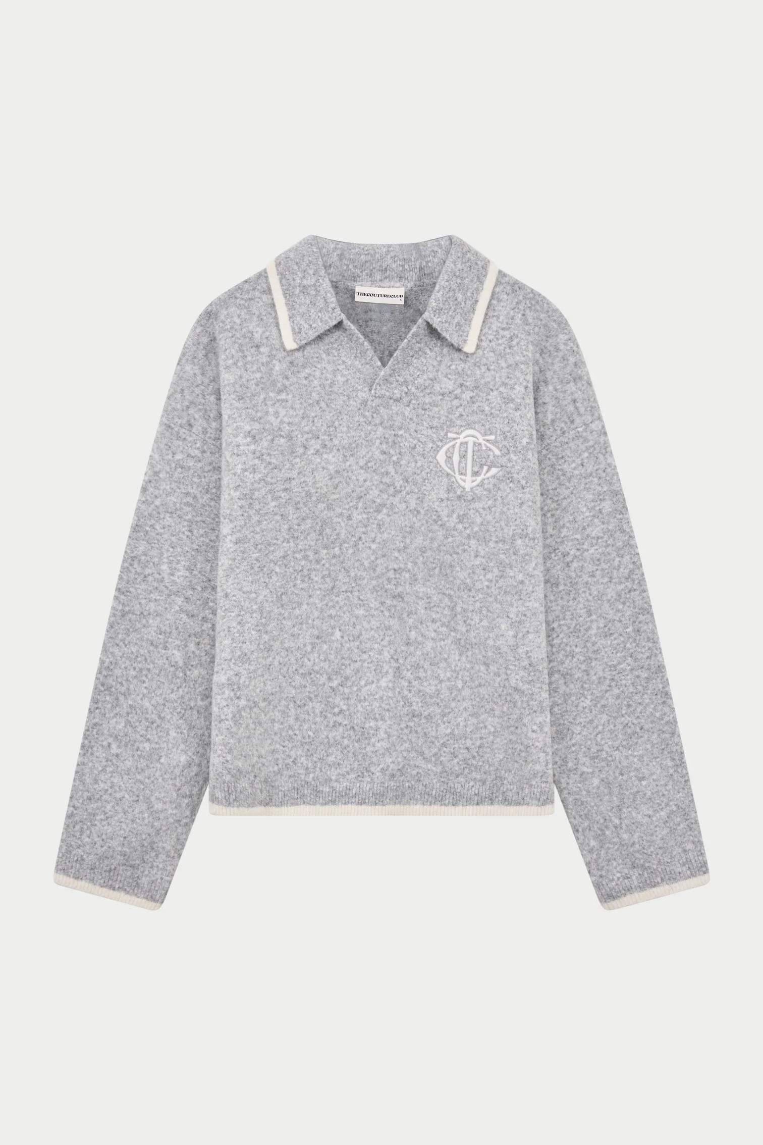 MONOGRAM KNITTED POLO TOP - GREY | The Couture Club
