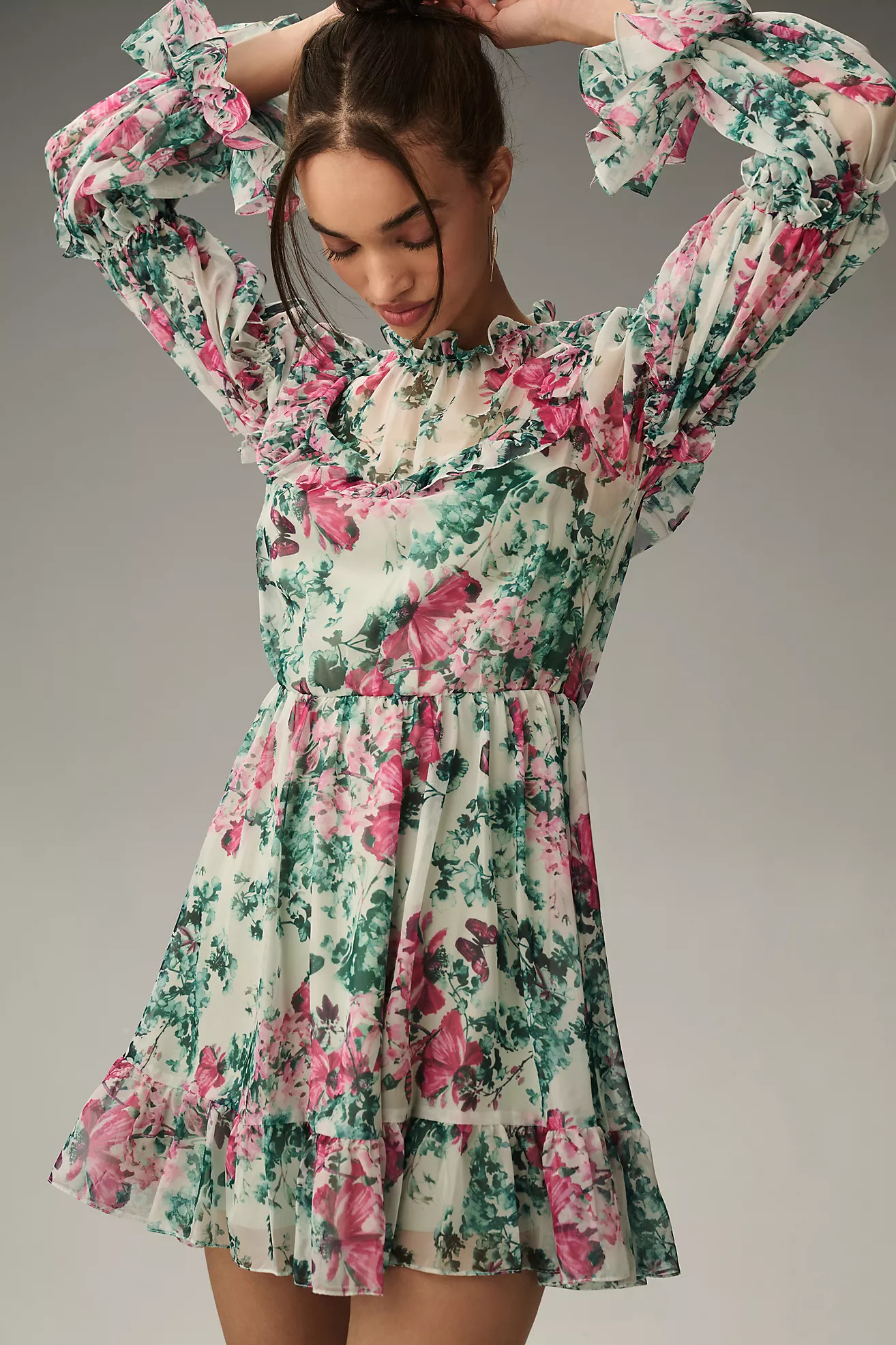 Mac Duggal Long-Sleeve Ruffled Mini Dress | Anthropologie (US)