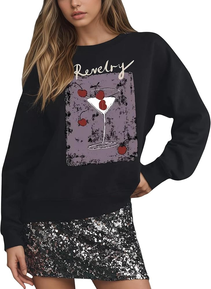 MISSACTIVER Women’s Cocktail Glass Sweatshirts Martini Graphic Print Crew Neck Long Sleeve Loos... | Amazon (US)