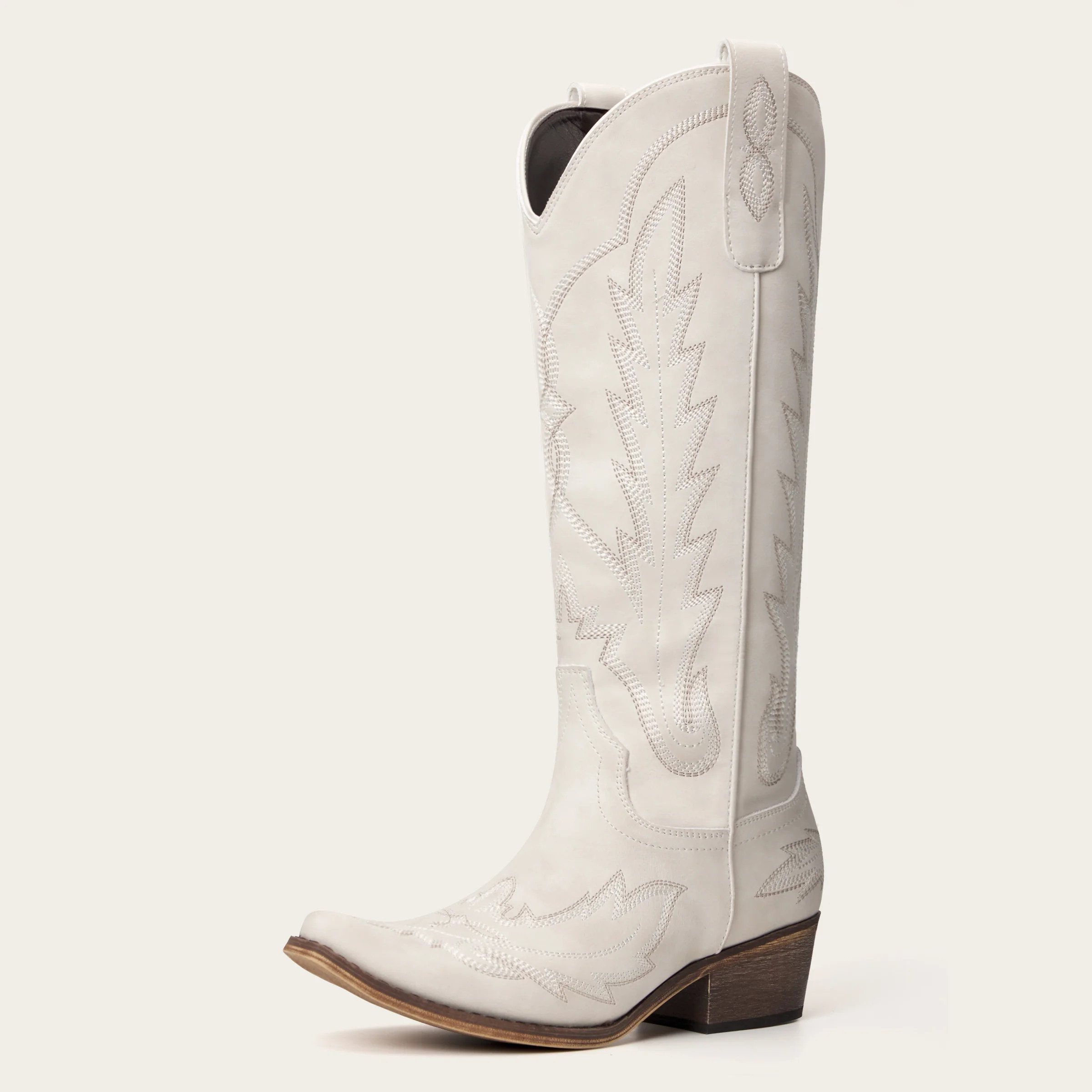 REDTOP Cream Classic Tall Cowgirl Boots with Embroidery - The Rosemary | REDTOP