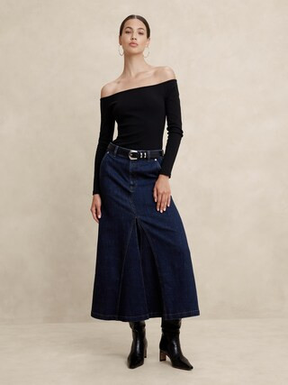 Center Split Classic Denim Maxi Skirt | Banana Republic Factory
