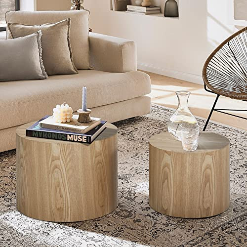 kevinplus Wood Side Table Round Small Coffee Tables Nesting End Table Set of 2 for Living Room Be... | Amazon (US)