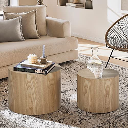 kevinplus Wood Side Table Round Small Coffee Tables Nesting End Table Set of 2 for Living Room Be... | Amazon (US)