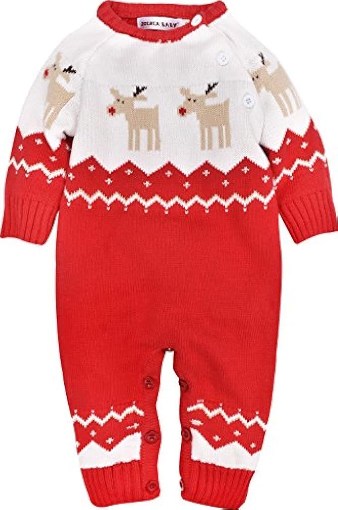 ZOEREA Newborn Baby Romper Christmas Clothes Knitted Sweaters Reindeer Outfit | Amazon (US)