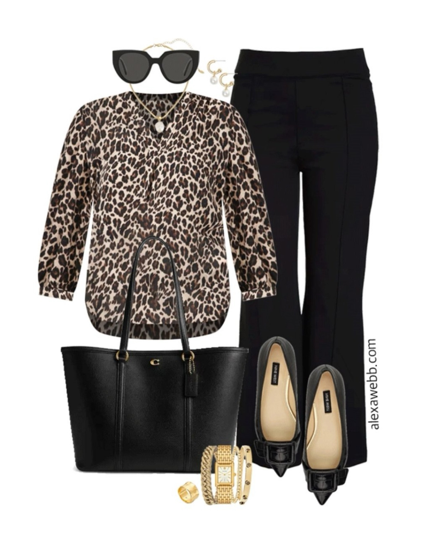 Plus size fall business casual work capsule wardrobe with a leopard blouse, black flare pants and black flats. Alexa Webb 

#LTKStyleTip #LTKPlusSize #LTKWorkwear