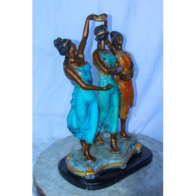 Nifao Collection Three Dancing Ladies, Colorful Bronze Statue on a marble base 15" x 10" x 23"H | Wayfair North America
