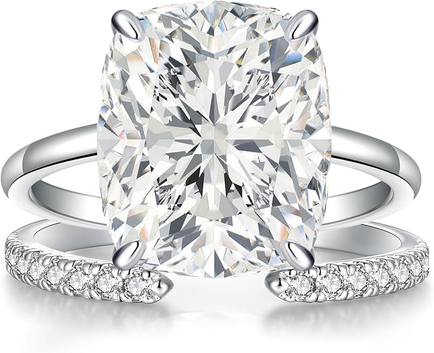 3CT/5CT Elongated Cushion Cut Engagement Ring Set for Women, Wedding Promise Cubic Zirconia Band,... | Amazon (US)