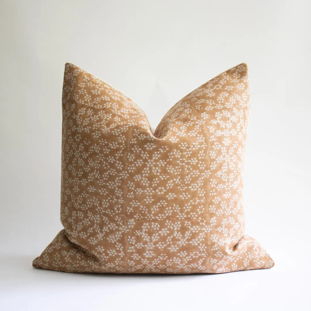 Apricot Floral Block Print Pillow Cover, Orange Handblocked Pillow, Designer Throw Pillows, Color... | Etsy (US)