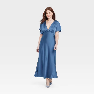Women's Satin Flutter Short Sleeve Maxi A-Line Dress - A New Day™ | Target