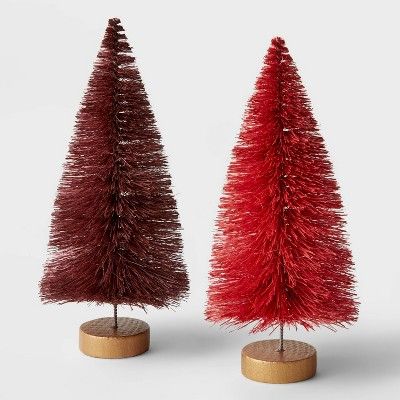2pc 6" Decorative Sisal Bottle Brush Tree Set Red/Burgundy - Wondershop™ | Target