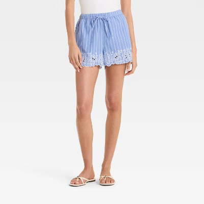 Women's High-Rise Eyelet Hem Poplin Pull-On Shorts - Future Collective | Target