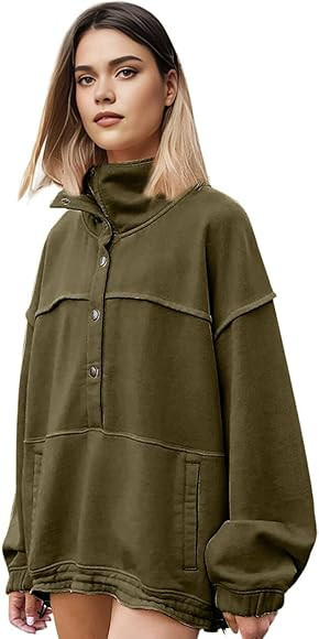 CLOVALUB Stash It Sweatshirt Dupes Sleeve Tops Trendy Button Sweatshirt For Women Preppy Sweatshi... | Amazon (US)
