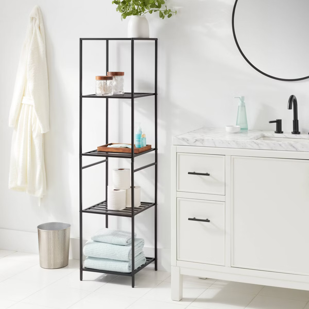 Tall Bath Storage Tower Black Metal - Brightroom™ | Target