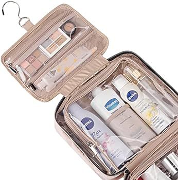 NISHEL 4 Sections Hanging Travel Toiletry Bag Organizer, Large Makeup Cosmetic Case for Bathroom ... | Amazon (US)
