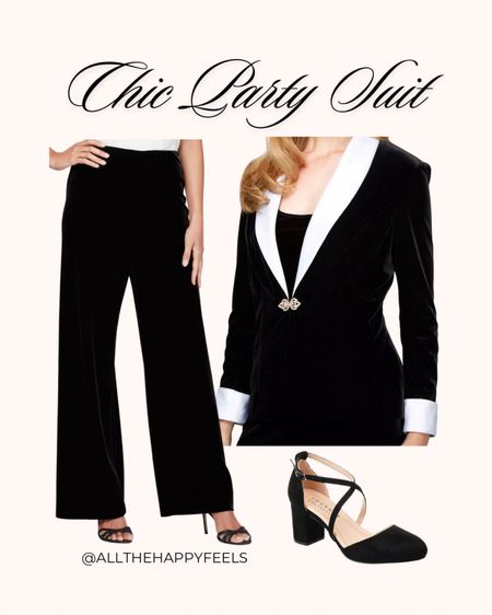 Black and white velvet and satin special occasion pantsuit for women
#holidayoutfit #newyearseveoutfit #ladiespantsuit #velvetsuit #velvet #velvetsuit #velvetjacket #velvetpants #velvetshoes #allthehappyfeels #macys #jcpenny #saks

#LTKmidsize #LTKHoliday #LTKparties