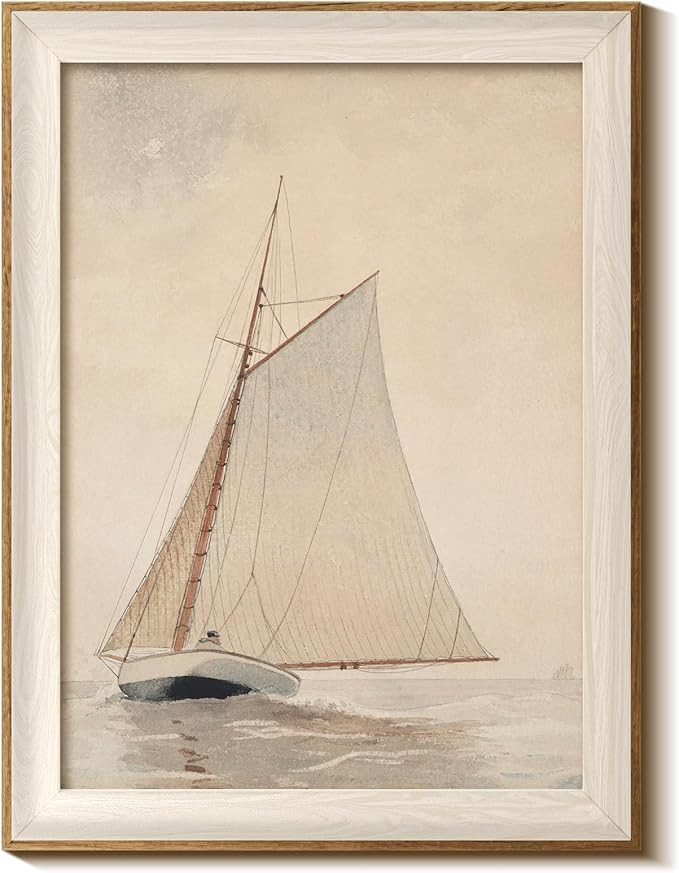 InSimSea Framed Canvas Wall Art of Large Coastal Sailboat - Classical Art for Living Room and Bed... | Amazon (US)