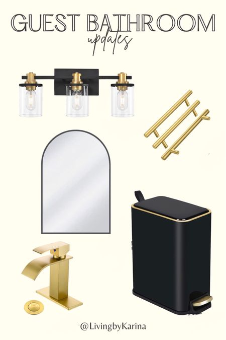 Guest bathroom updates 


Black and gold accents, gold hardware, arched mirror 