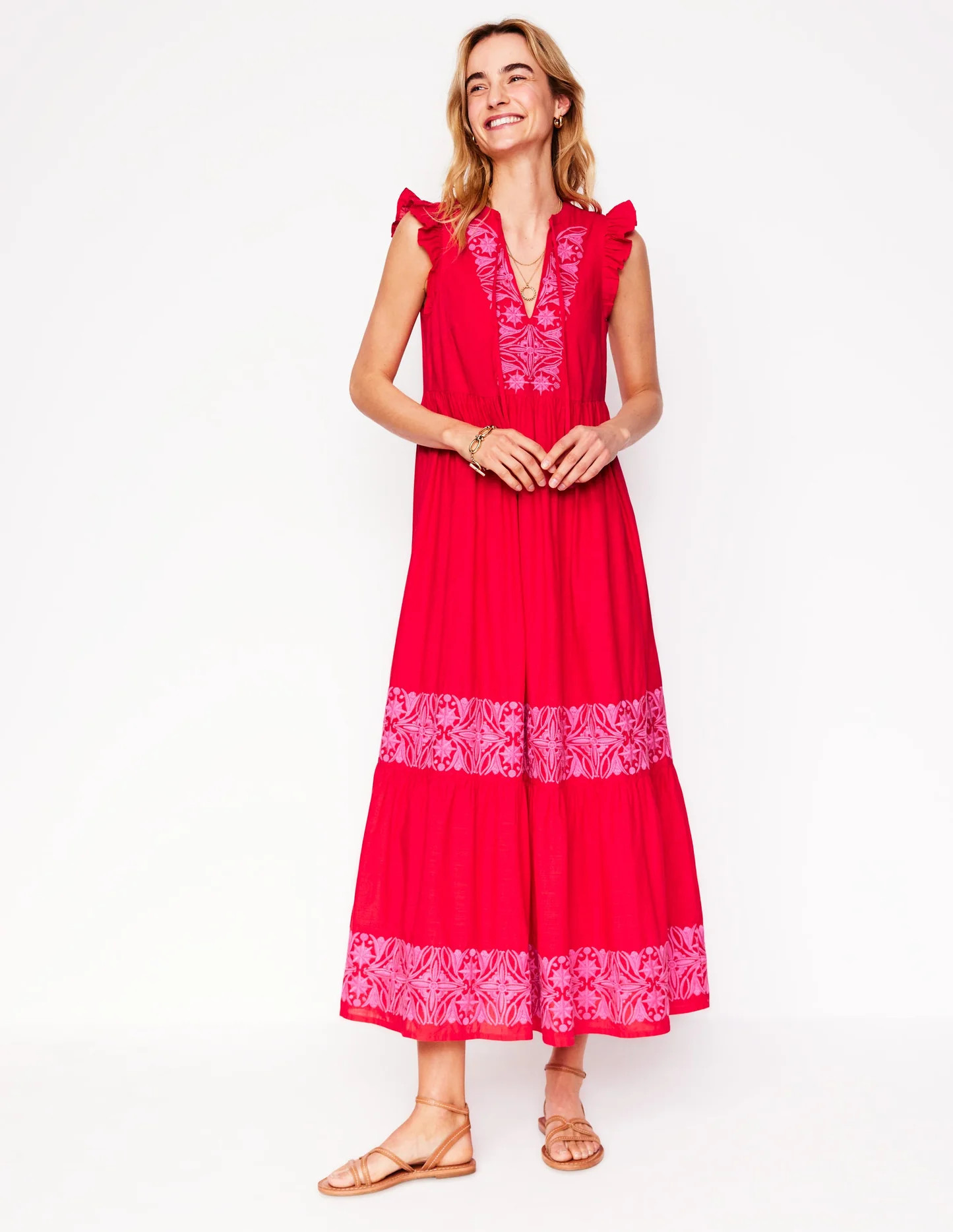 Tie Neck Tier Dress-Poppy Red | Boden (US)