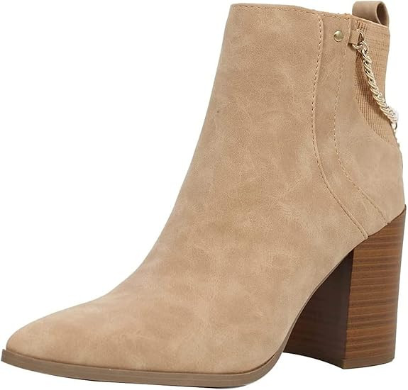 Soda Women Ankle Boots Elastic Side Zipper Zip-Up Chain Booties Block Heel Pointy Toe Damia-S | Amazon (US)