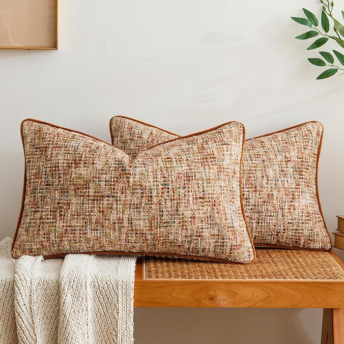Fall Rust Orange Reversible Pillow Covers 2 Pack - Farmhouse Chenille Throw Pillows, Neutral Text... | Amazon (US)