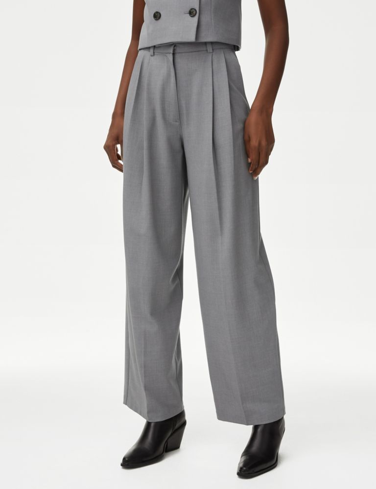 Pleat Front Relaxed Wide Leg Trousers | Marks & Spencer (UK)