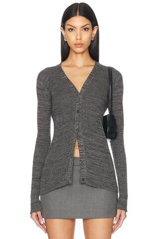 prada Prada Ribbed Knit Cardigan in Grey - Grey. Size 40 (also in ). | FWRD 