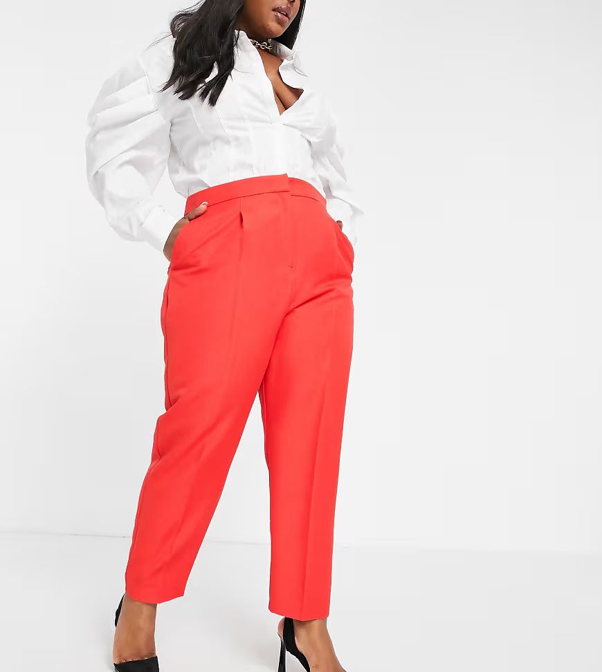 ASOS DESIGN Curve shrunken dad suit slim pants in red | ASOS (Global)