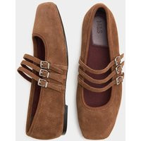 M&S Suede Triple Strap Mary Jane Ballet Pumps Brown | Marks & Spencer (UK)