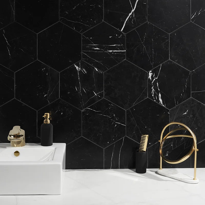 Blackout Nero Marquina 10" x 10" Marble Field Tile | Wayfair North America