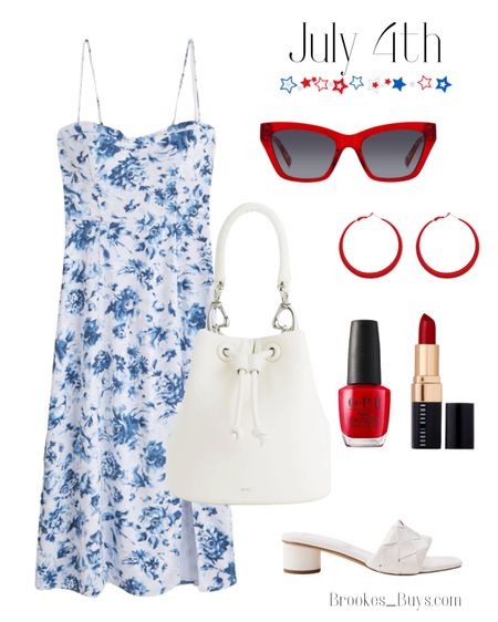 I love this blue floral dress. Mix and match these red, white and blue accessories for your July 4 celebration. #sundress #amazonfinds #sunglasses 

#LTKShoeCrush #LTKSeasonal #LTKU