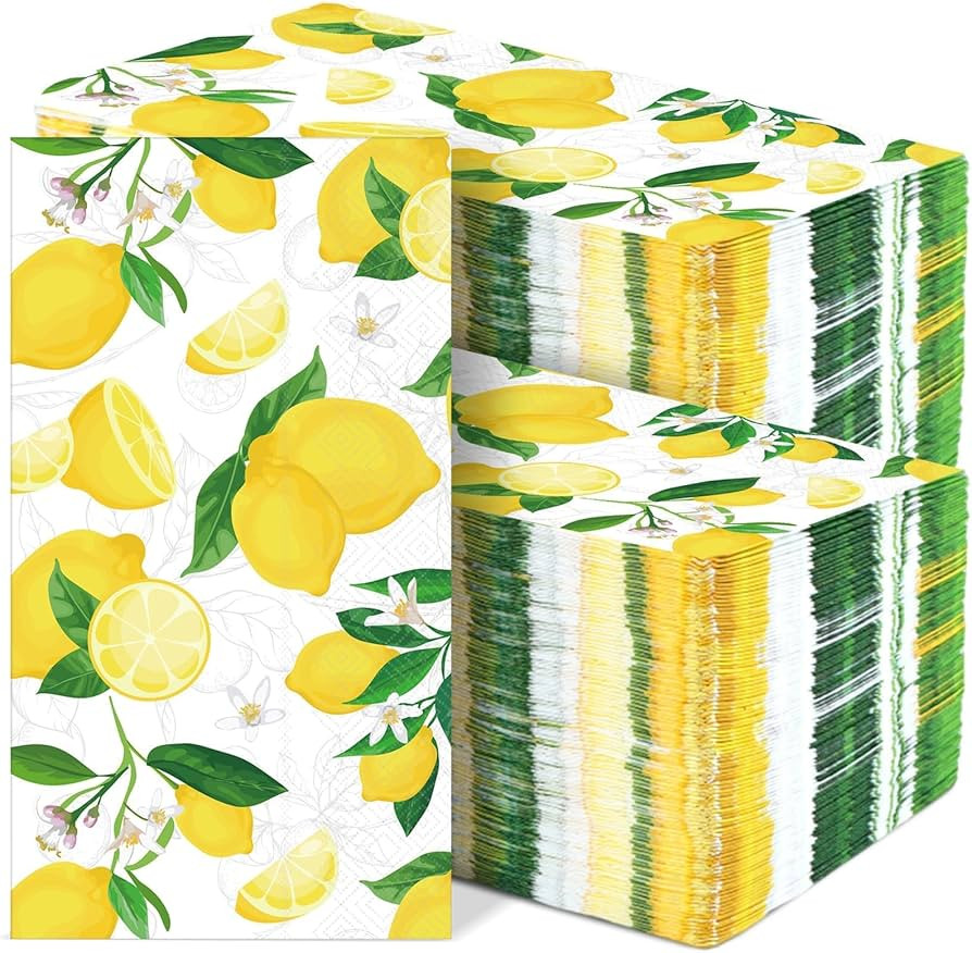 gisgfim 100Pcs Lemon Paper Napkins Yellow Citrus Guest Towel Fruit Disposable Hand Napkins for Ba... | Amazon (US)