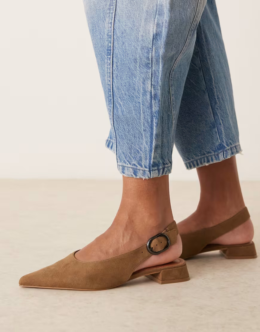 ASOS DESIGN Leonora slingback ballet flats in taupe suedette-Brown | ASOS (Global)