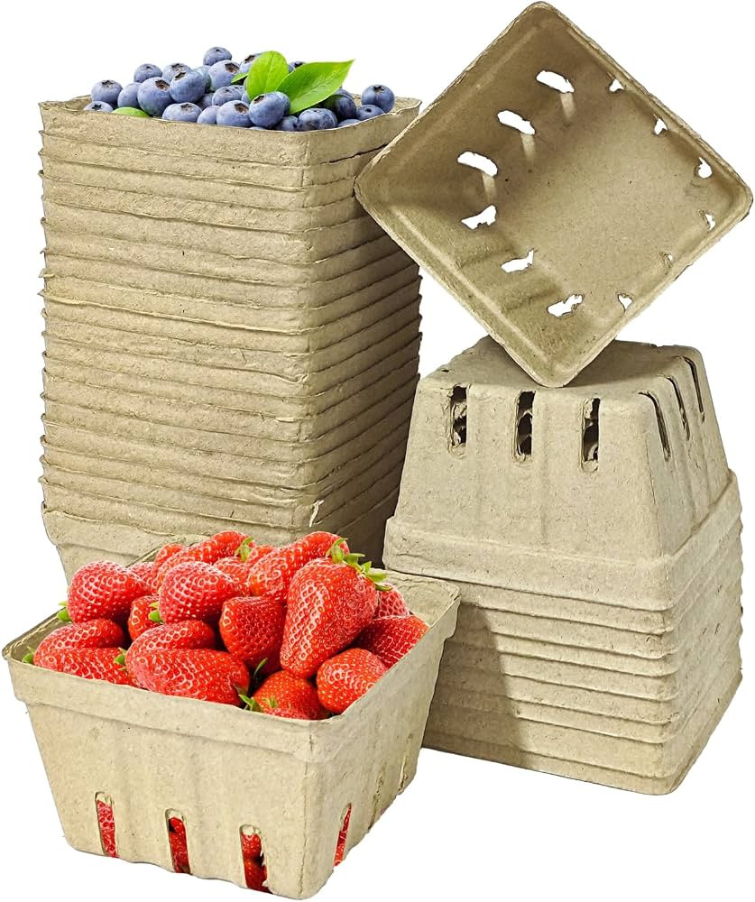 30 Pack Natural Pulp Fiber Berry Basket,Small Molded Produce Vented Basket Kitchen Supplies for S... | Amazon (US)