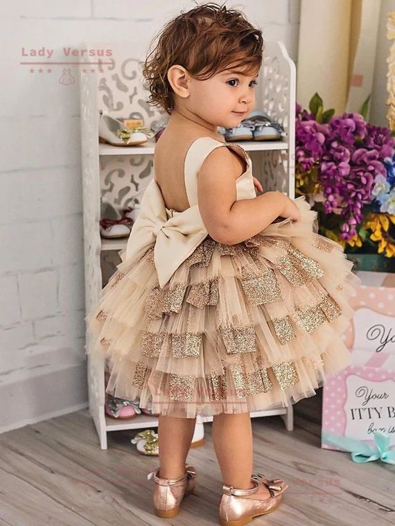 Yellow and Rose gold  Baby girls party dress/Baby Girl 1st Birthday dress / gold Girl dress/Flowe... | Etsy (US)