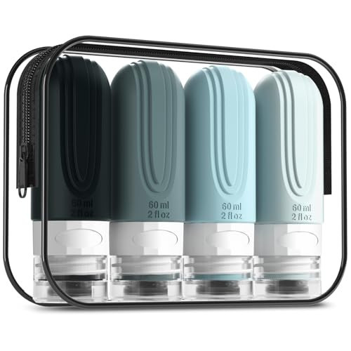 Mrsdry Travel Bottles for Toiletries, Tsa Approved 2oz Travel size Bottles, BPA Free Leak Proof Travels Toiletry Containers, Traveler Accessories with Toiletry Bag for Shampoo Liquid (4 Pack) | Amazon (US)