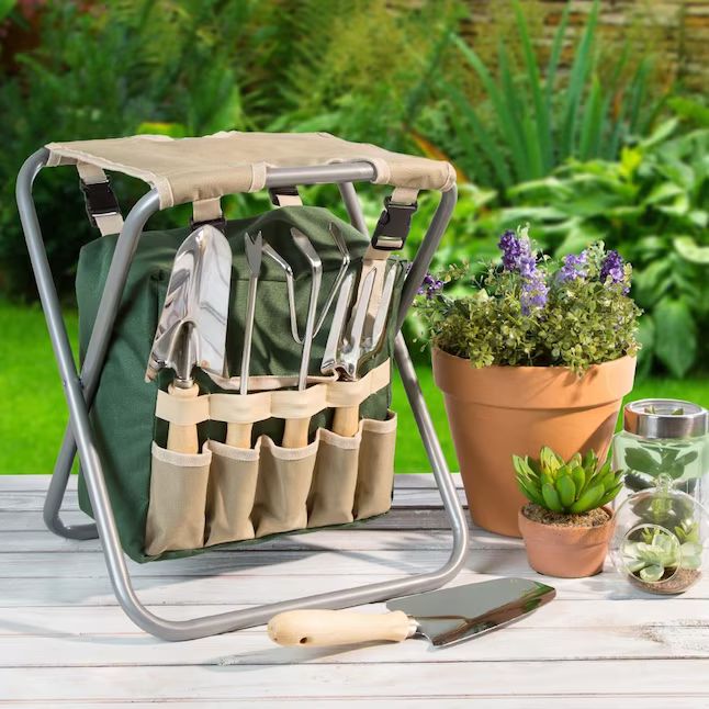 Nature Spring All-In-One Garden Tool Set and Stool Hand Tool Kit | Lowe's