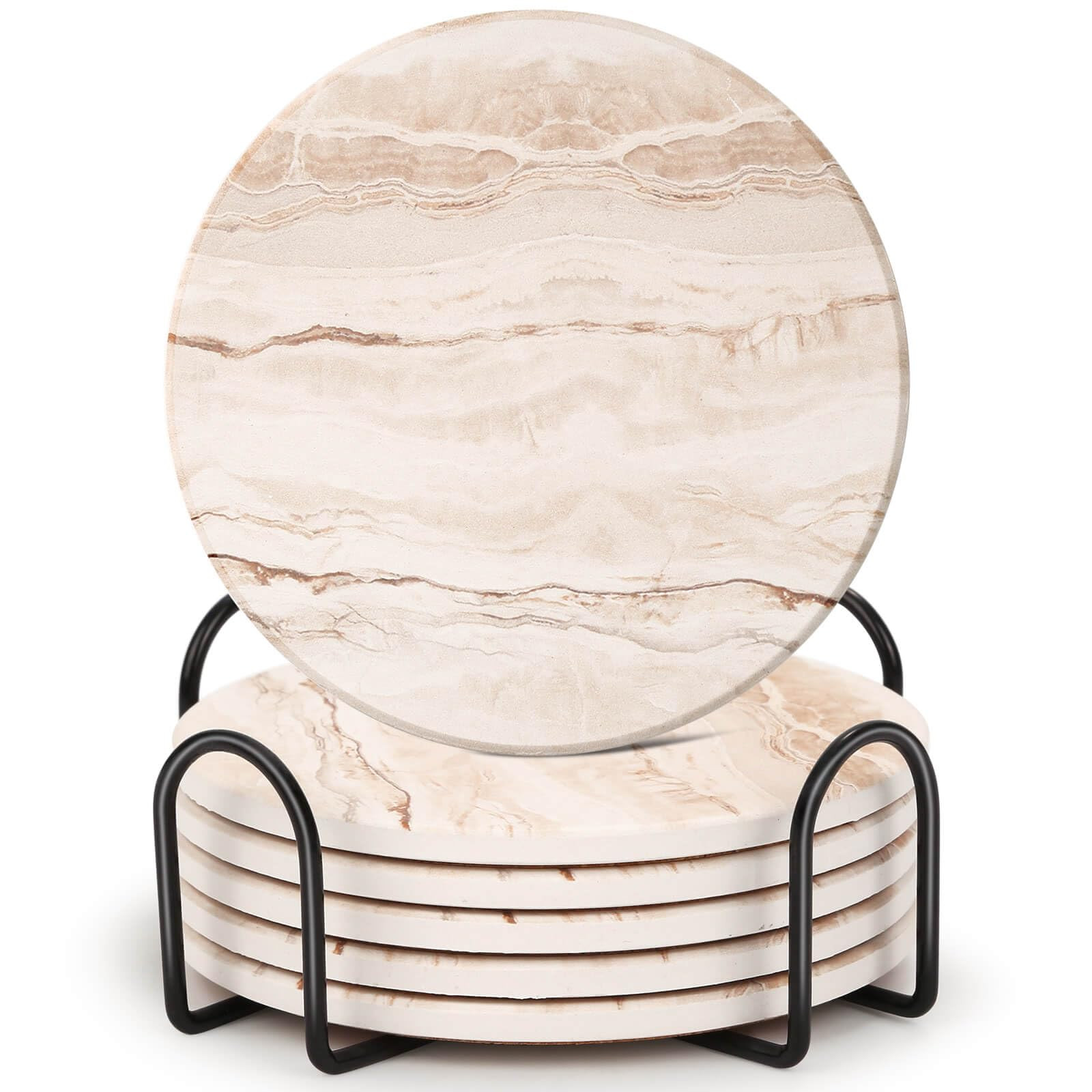 Acejoz Drink Coasters Set of 6, Absorbent Coaster for Coffee Table Decor, Marble Style Ceramic Co... | Amazon (US)