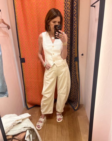 Sharing these fun barrel jeans from Free People that I am obsessed with. Paired with this fitted cream vest. 

Free people barrel jeans, free people jeans, cream vest, monochromatic spring outfit, denim style 

#LTKover40 #LTKstyletip