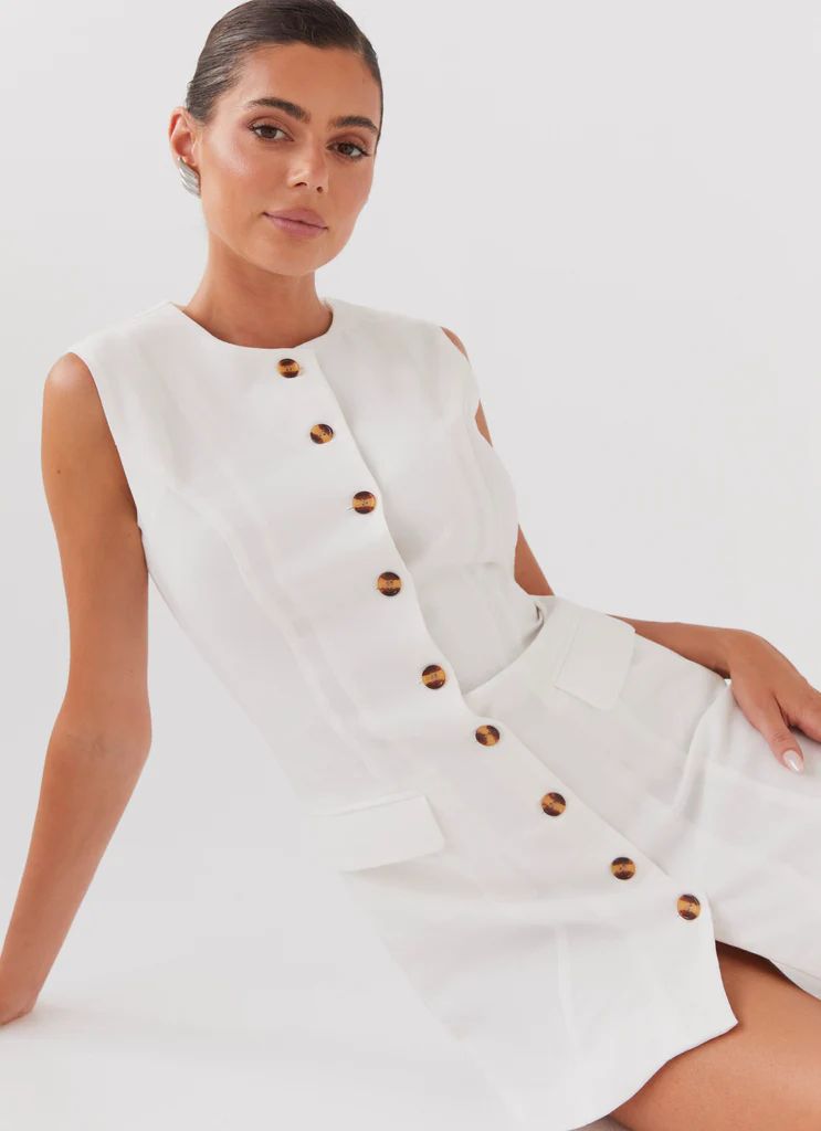 Peppermayo Exclusive -  Castello Fiore Linen Mini Dress - White | Peppermayo (Global)