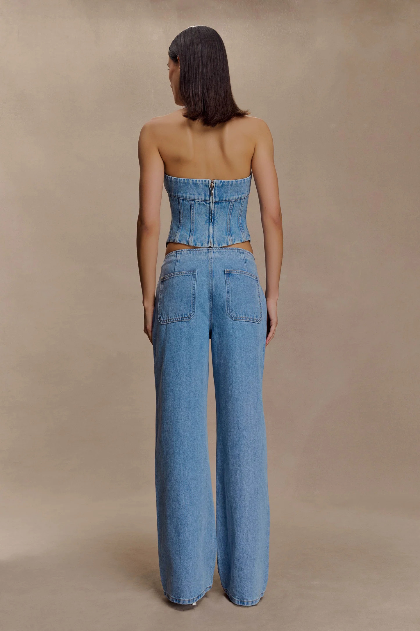 Meadow Denim Corset Halter Top - Classic Blue | MESHKI US