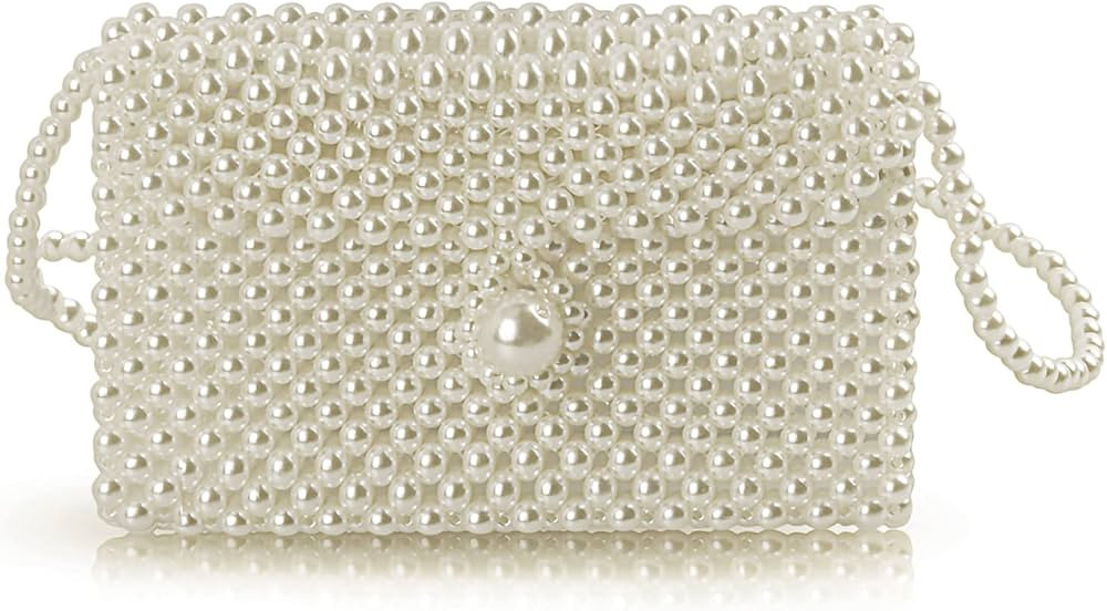 Luxury White Pearl Purses Shoulder Bag for Women Pearl Bag Crossbody Beaded Clutch Evening Bag (W... | Amazon (US)