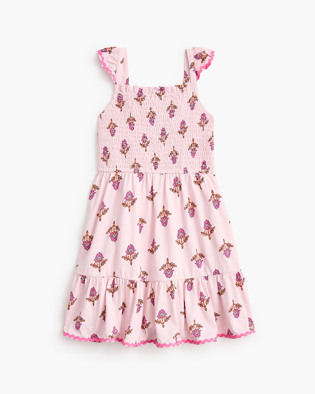 Girls' block-print smocked rickrack-trim dress | J.Crew Factory