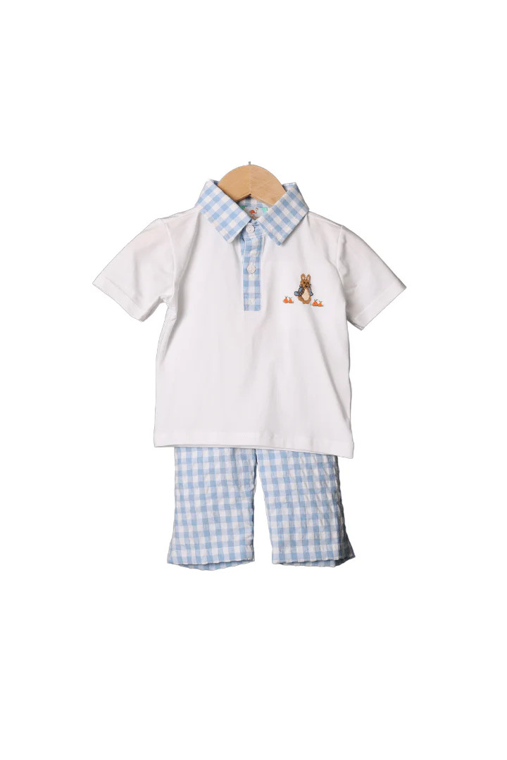Peter Rabbit Blue Seersucker Pant Set | The Smocked Flamingo