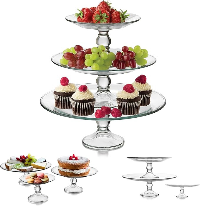 Libbey Selene 3 Tier Serving Stand Set, Elegant, Curvy Style Glass Dessert Stand, Dishwasher Safe... | Amazon (US)