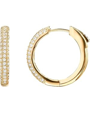 PAVOI 14K Gold Plated 925 Sterling Silver Cubic Zirconia Hoop Earrings | Amazon (US)