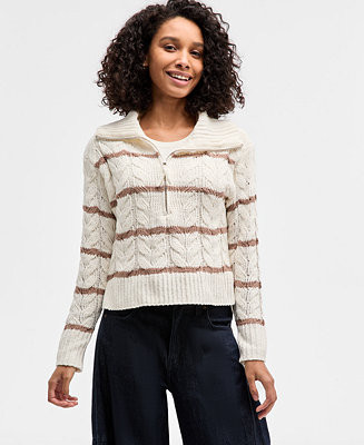 Hippie Rose Juniors' Chenille Cable-Knit Half-Zip Sweater - Macy's | Macy's